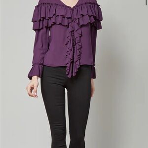 Dora Landa Forever Perfect Regina Long Sleeve Elegant Ruffle Top, Size Large